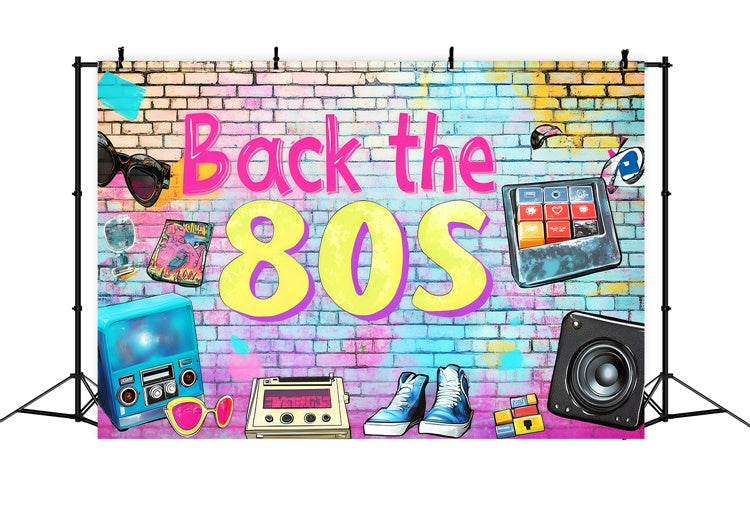 80s Photo Backdrop Neon Vibes Brick Wall Vintage Photo Backdrop GQ4-320