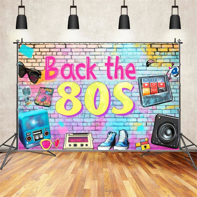 80s Photo Backdrop Neon Vibes Brick Wall Vintage Photo Backdrop GQ4-320
