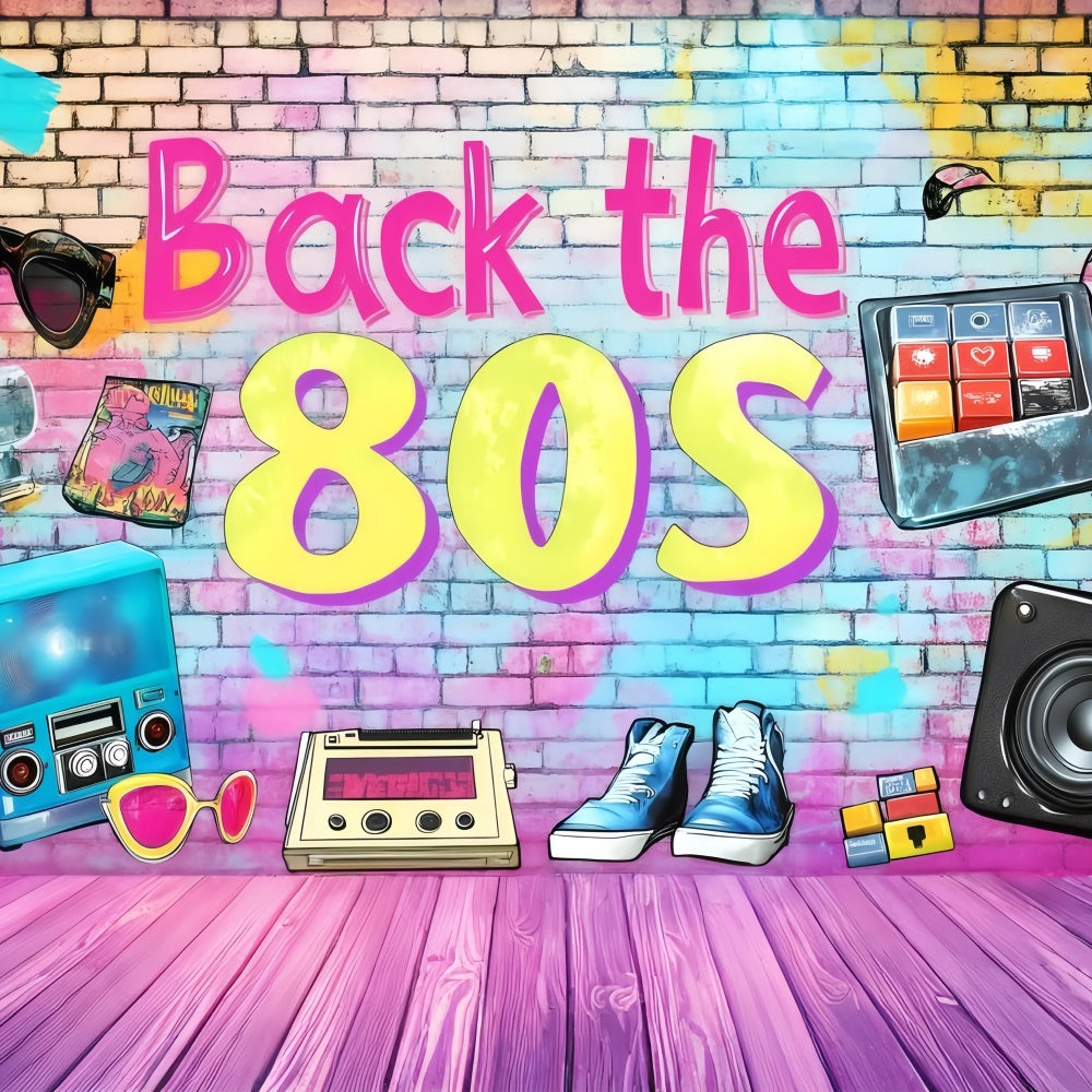 80s Photo Backdrop Neon Vibes Brick Wall Vintage Photo Backdrop GQ4-320