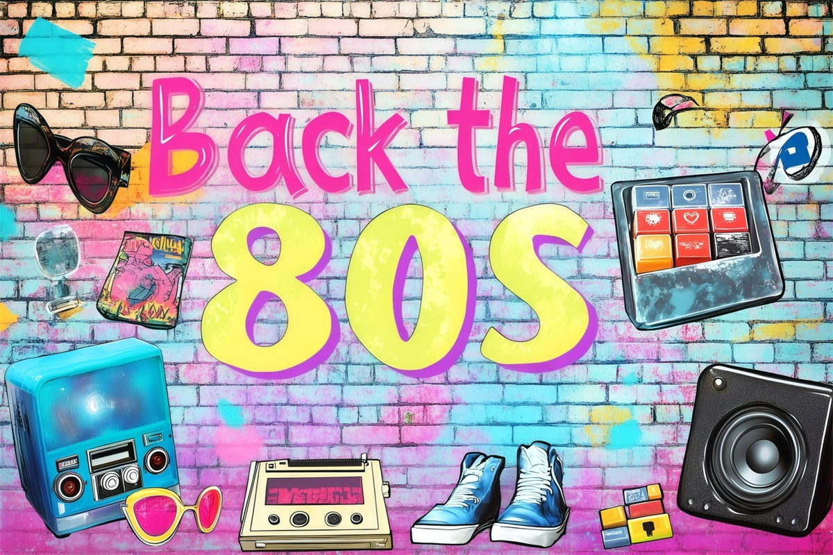 80s Photo Backdrop Neon Vibes Brick Wall Vintage Photo Backdrop GQ4-320