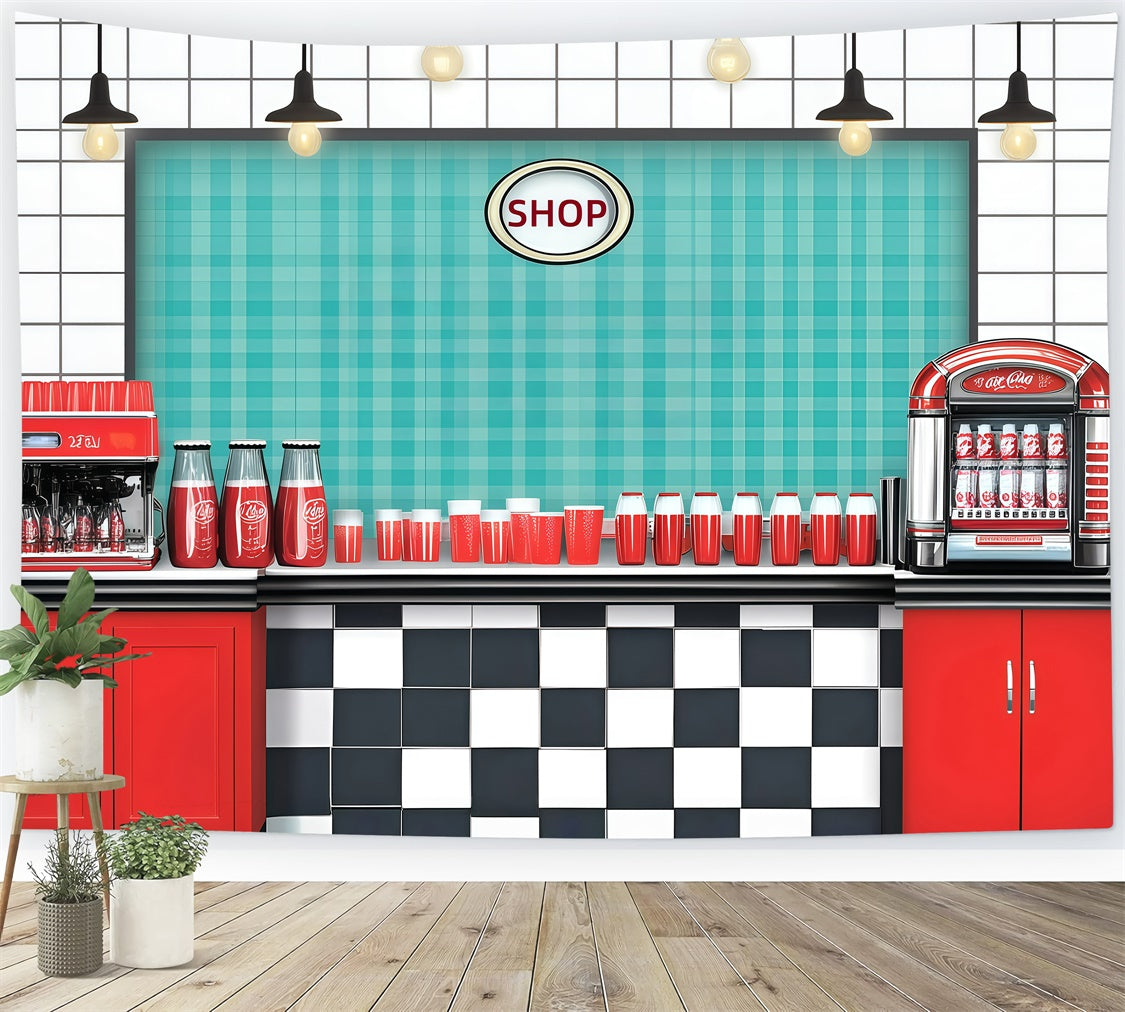 Vintage Photography Backdrops Retro Diner Coffee Shop Backdrop GQ4-327