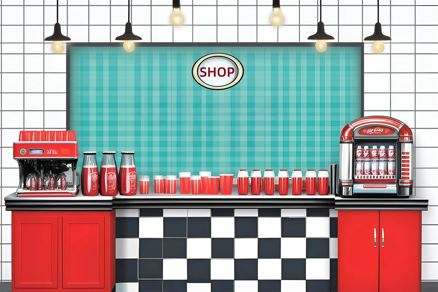 Vintage Photography Backdrops Retro Diner Coffee Shop Backdrop GQ4-327