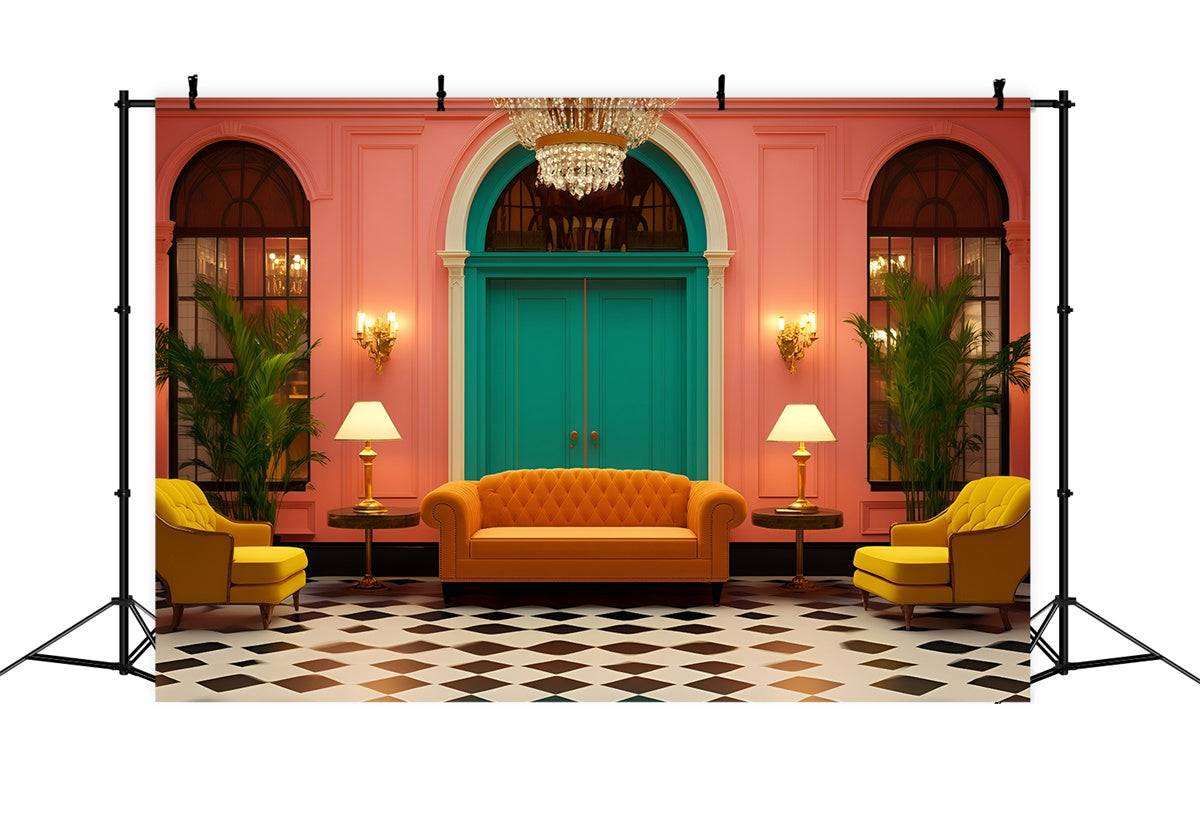 Vintage Backdrop For Photoshoot Colorful Hotel Lobby Backdrop GQ4-329