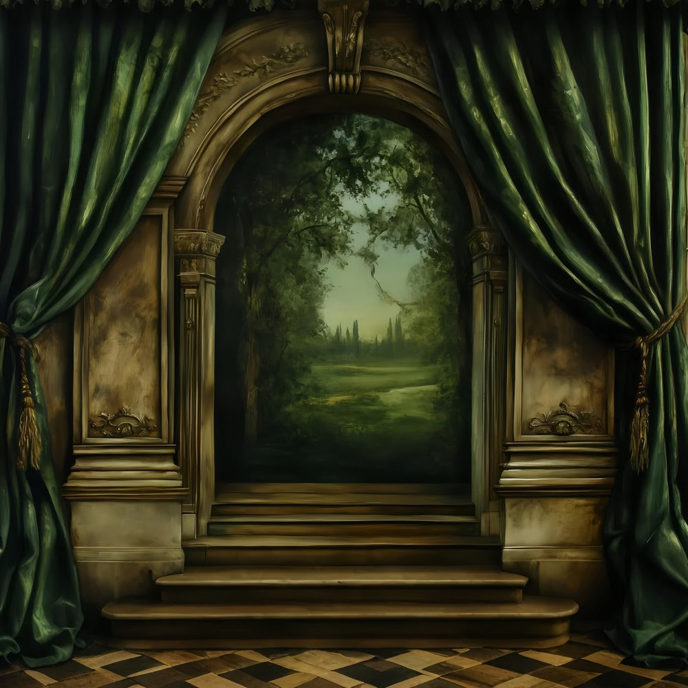 Antique Backdrop Forest Archway Curtain Vintage Photo Backdrops GQ4-330