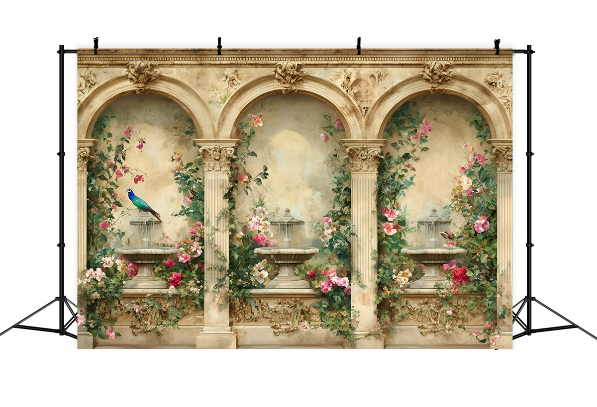 Retro Photo Backdrops Floral Fountain Archway Vintage Backdrops GQ4-336