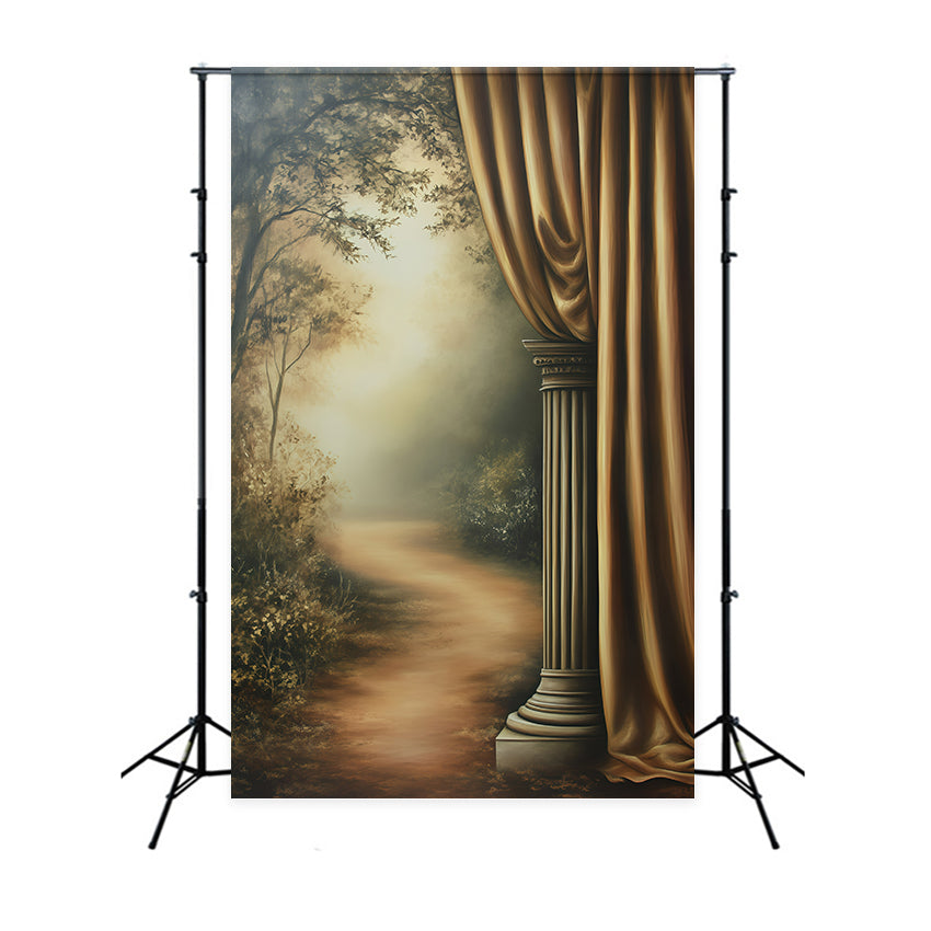 Vintage Backdrop For Photoshoot Golden Pillars Misty Forest Backdrop GQ4-338