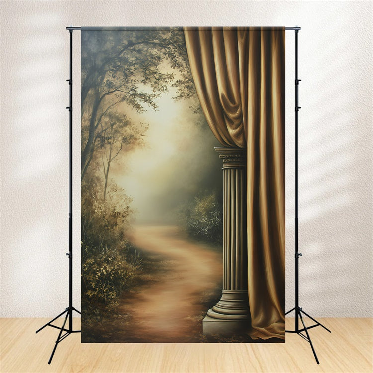 Vintage Backdrop For Photoshoot Golden Pillars Misty Forest Backdrop GQ4-338