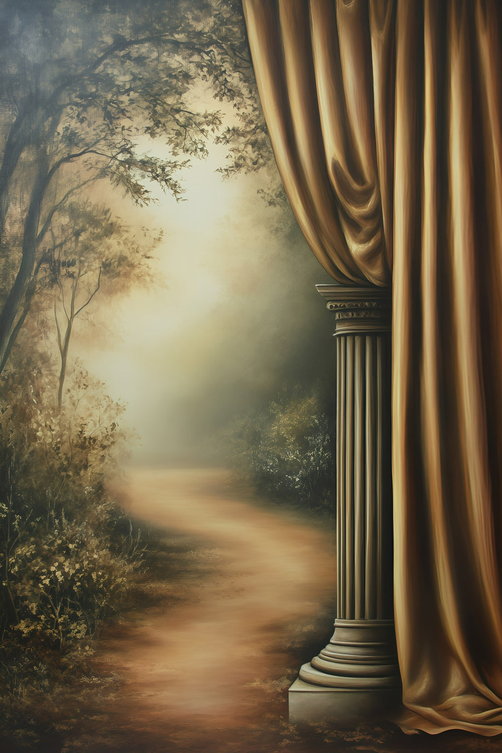 Vintage Backdrop For Photoshoot Golden Pillars Misty Forest Backdrop GQ4-338