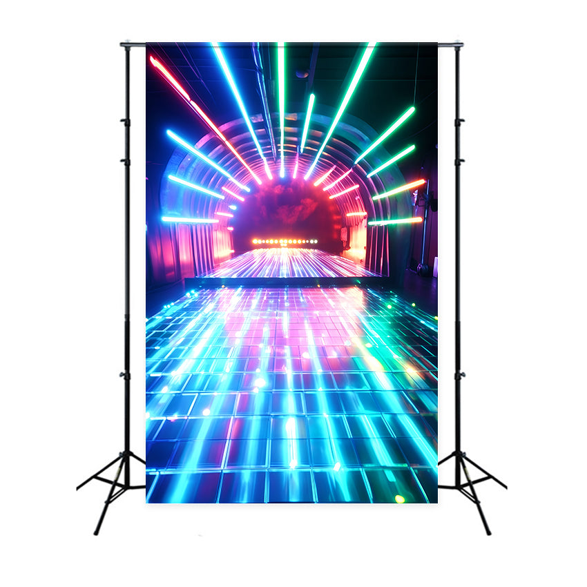 80s Photography Backdrop Neon Tunnel Glowing Pathway Vintage Backdrop GQ4-342