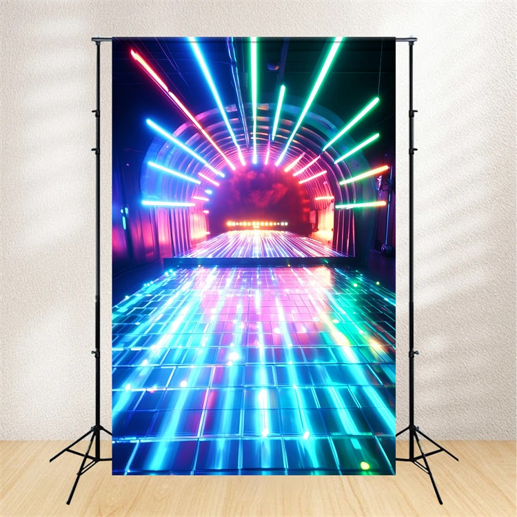 80s Photography Backdrop Neon Tunnel Glowing Pathway Vintage Backdrop GQ4-342