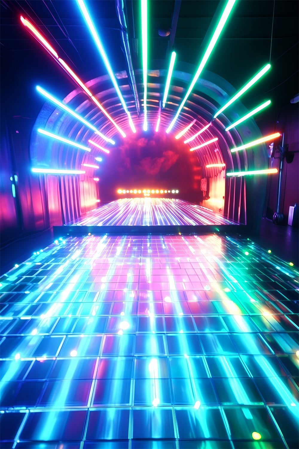 80s Photography Backdrop Neon Tunnel Glowing Pathway Vintage Backdrop GQ4-342