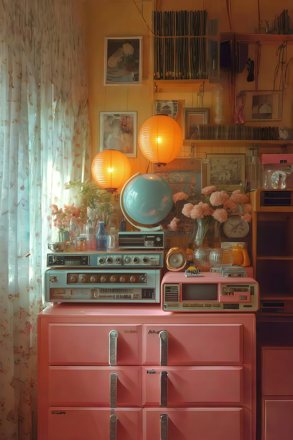 Vintage Photography Backdrops Colorful Vintage Bedroom Backdrop GQ4-344