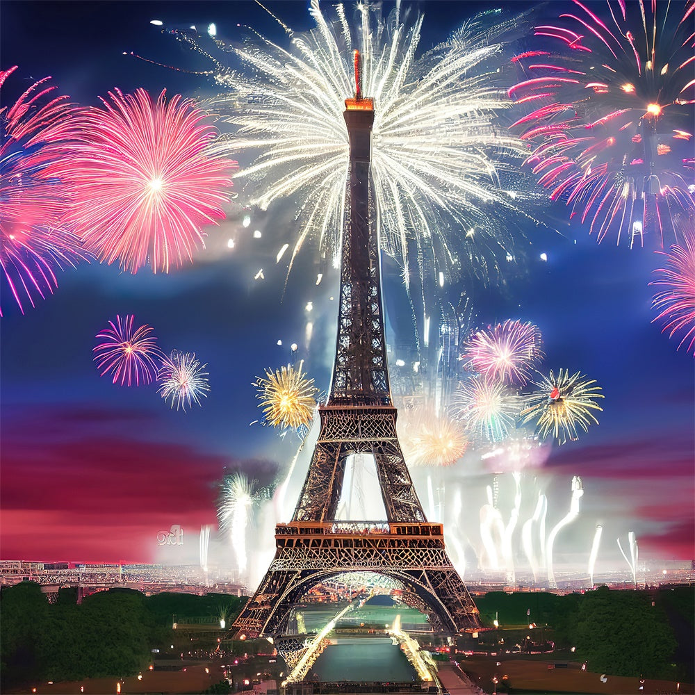 Night In Paris Backdrop Sparkling Fireworks Eiffel Tower Backdrop GQ4-36