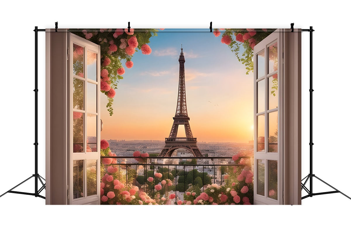 Paris Eiffel Tower Backdrop  City Sunset Garden Balcony Backdrop GQ4-41
