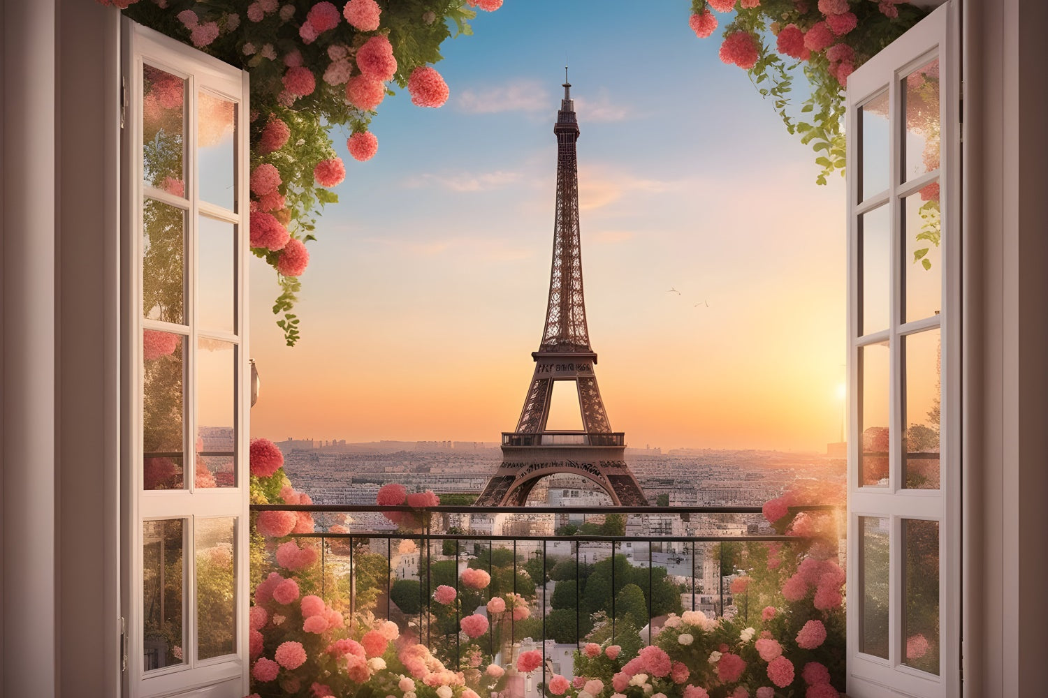 Paris Eiffel Tower Backdrop  City Sunset Garden Balcony Backdrop GQ4-41