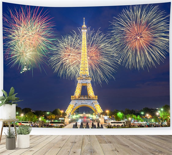 Paris Backdrop Ideas Eiffel Tower Fireworks Celebration Backdrop GQ4-43