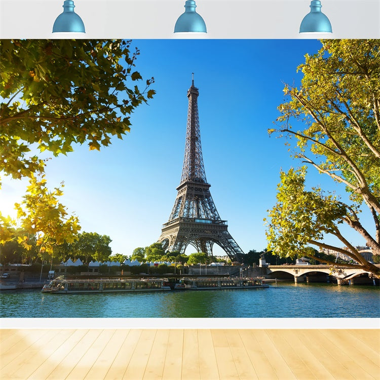 Paris Backdrop For Pictures Eiffel Tower Sky River Backdrop GQ4-45