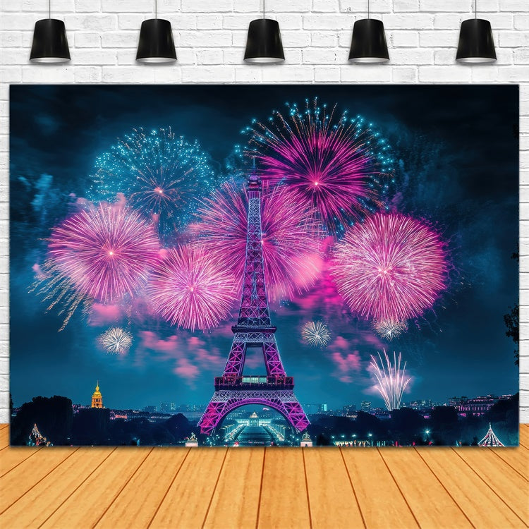 A Night In Paris Backdrop Sparkling Firework Cityscape Backdrop GQ4-57