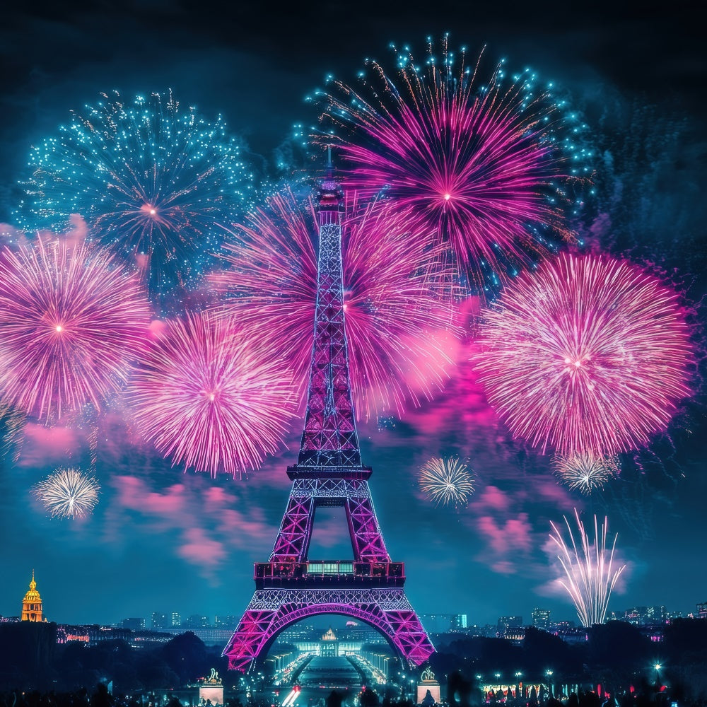A Night In Paris Backdrop Sparkling Firework Cityscape Backdrop GQ4-57