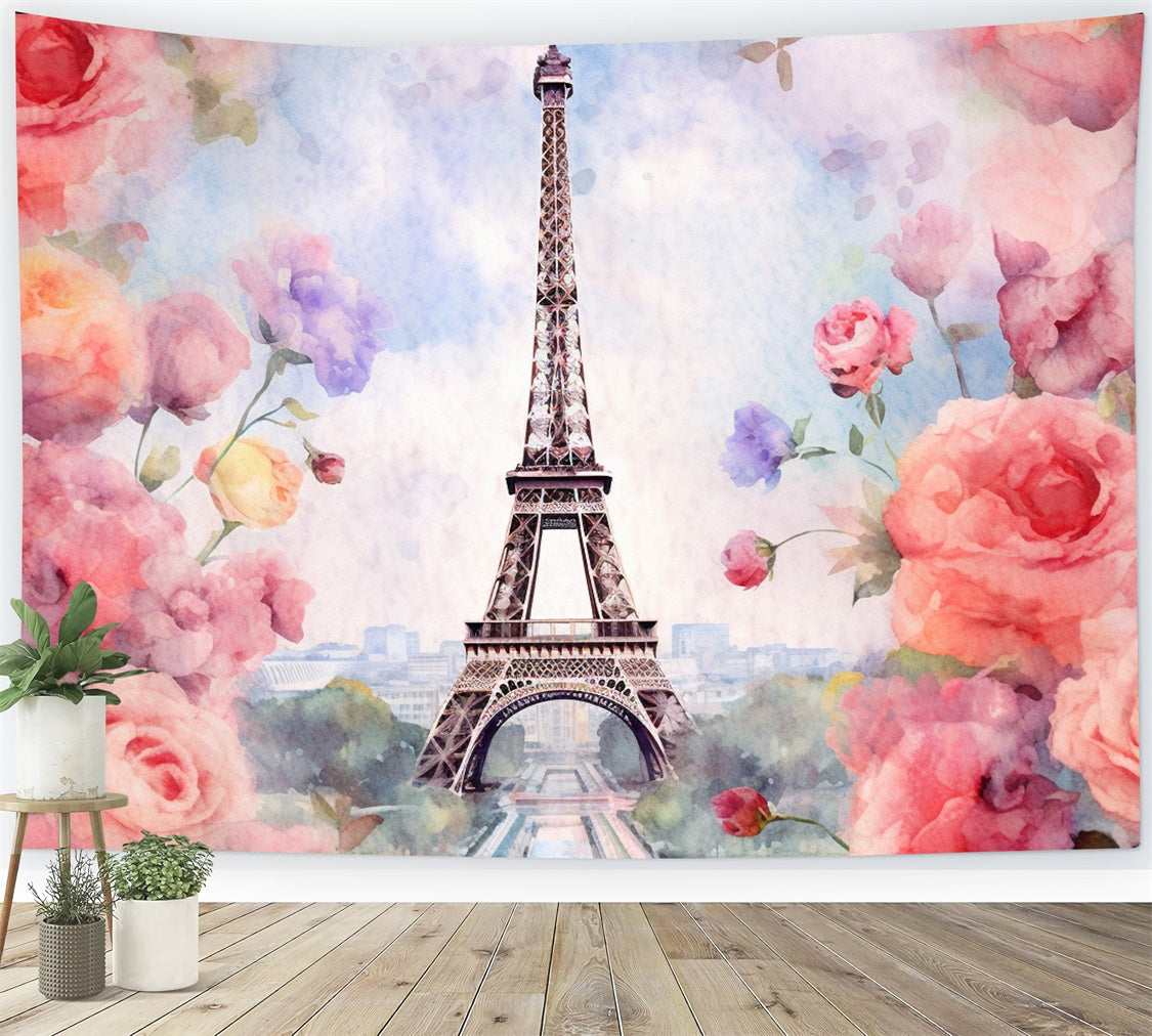 Paris Photography Backdrop Romantic Floral Paris Tower Backdrop GQ4-58