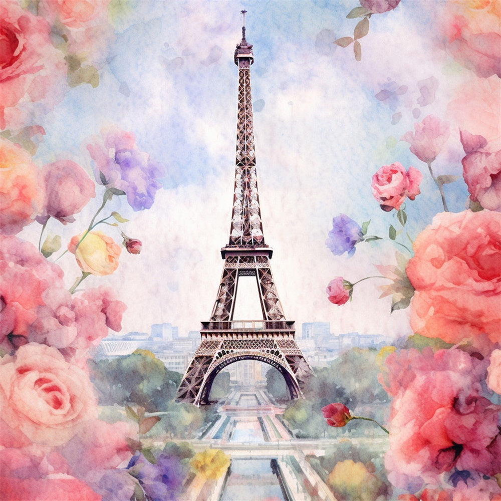 Paris Photography Backdrop Romantic Floral Paris Tower Backdrop GQ4-58