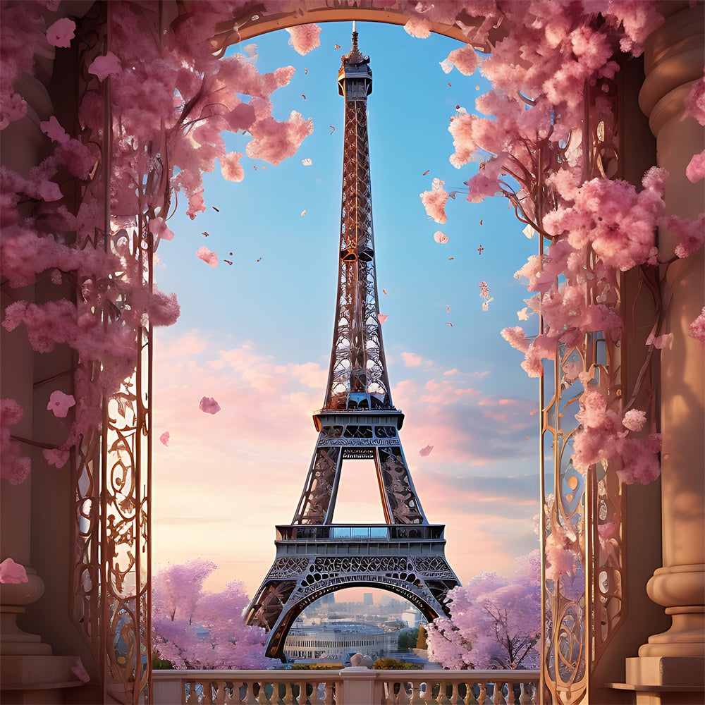 Paris Backdrop Photography Blossoming Balcony Arch View Backdrop GQ4-63