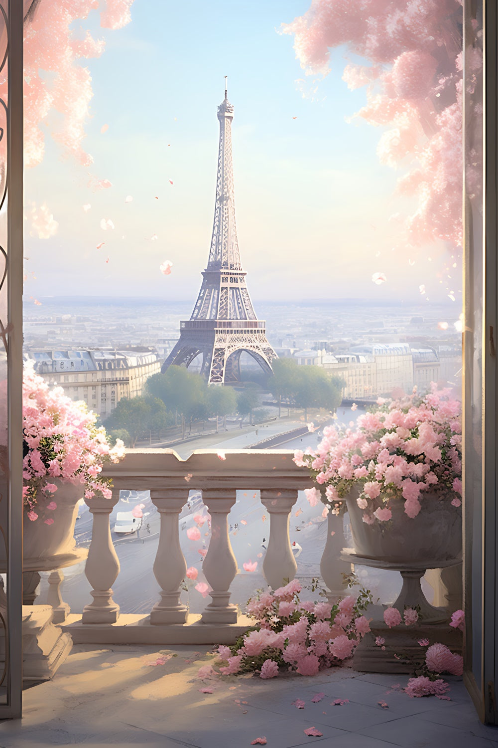 Paris Photography Backdrop Balcony Flowers City View Backdrop GQ4-65