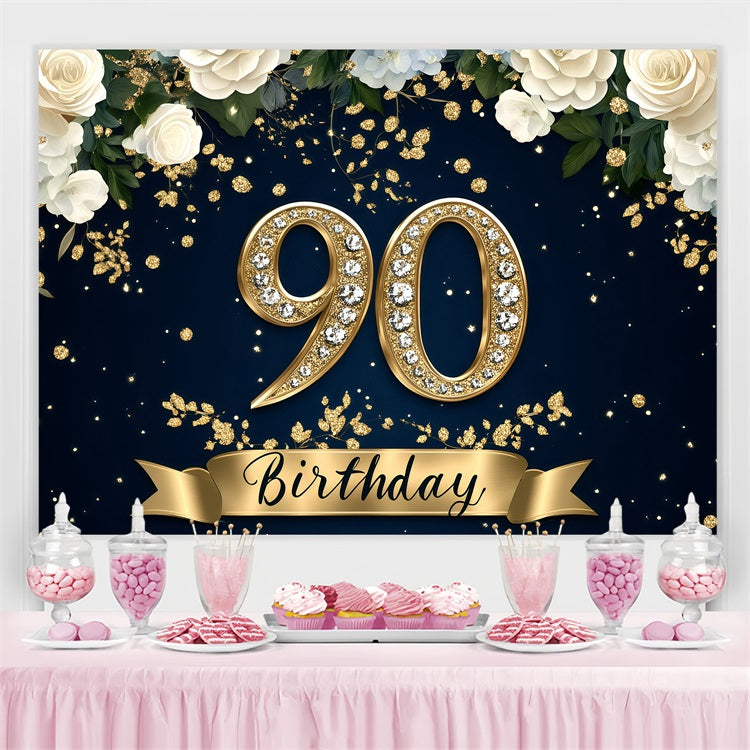 Birthday Backdrop Ideas Diamond 90th Floral Customized Backdrop GQ4-7