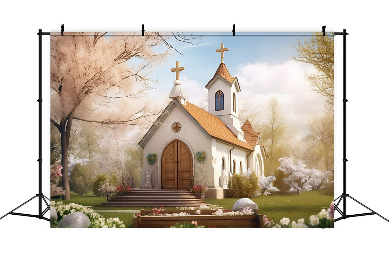 Church Backdrops Spring Garden Twin Tower Architecture Backdrop GQ4-71