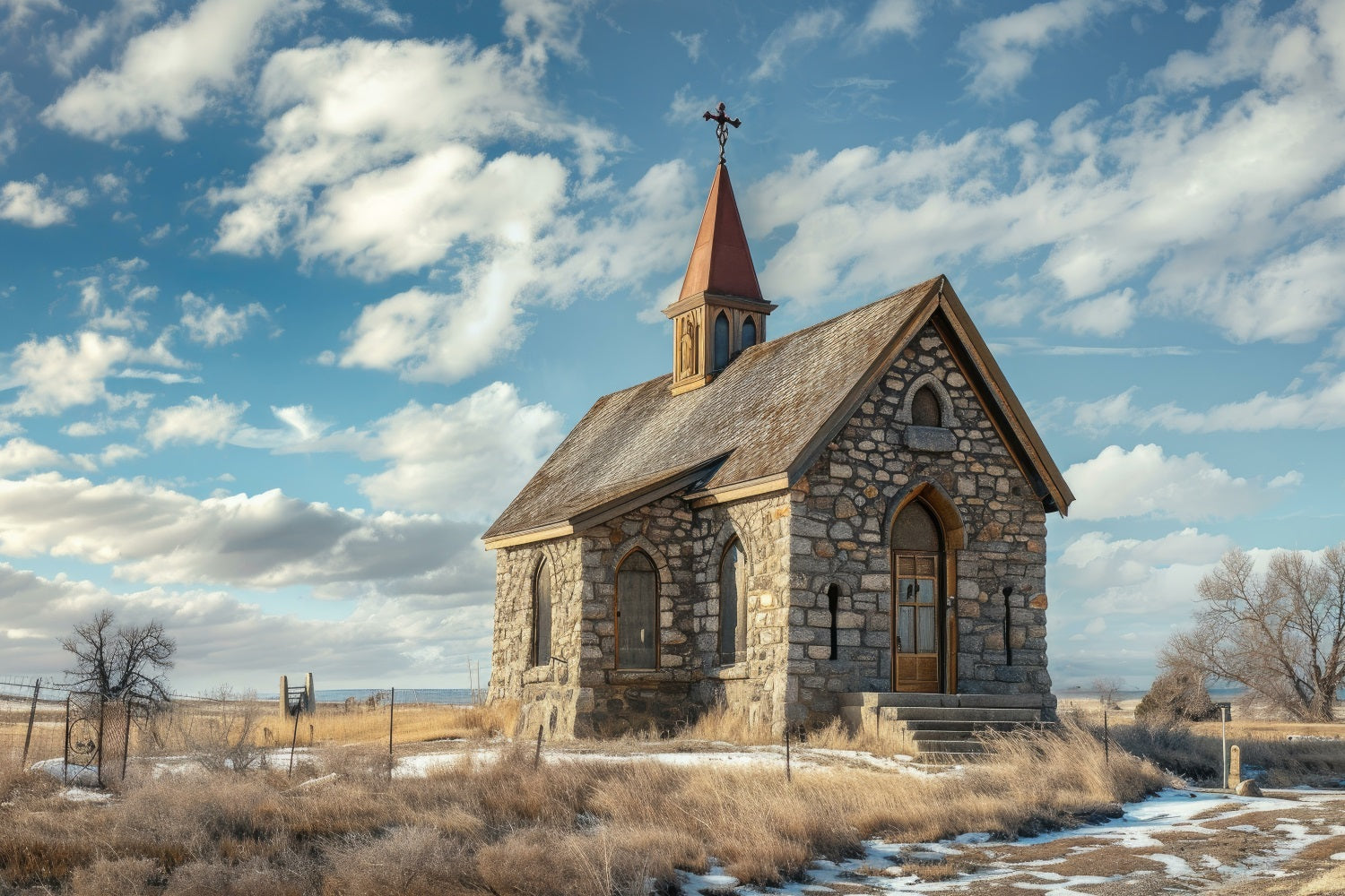 Church Backdrop Ideas Blue Sky Stone Architecture Backdrop GQ4-73