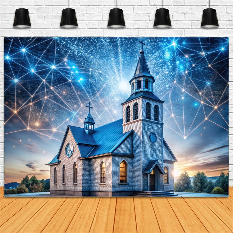Church Backdrop Futuristic Night Sky Architecture Backdrop GQ4-74