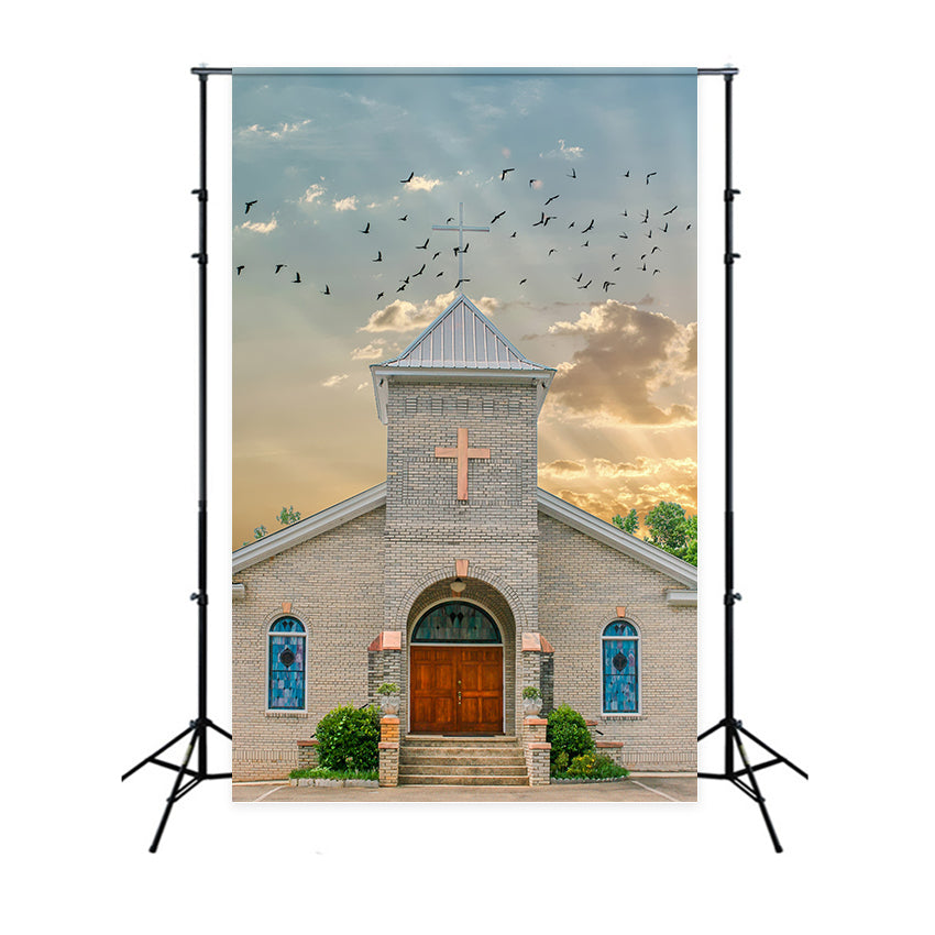 Church Backdrops Flying Birds Sky Architecture Backdrop GQ4-75