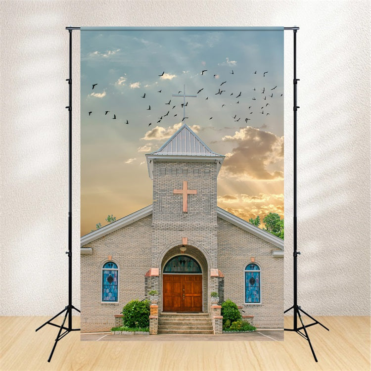 Church Backdrops Flying Birds Sky Architecture Backdrop GQ4-75