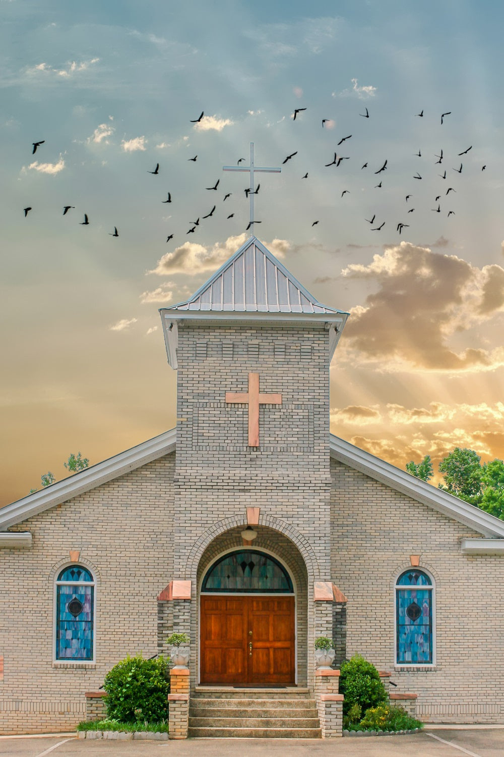 Church Backdrops Flying Birds Sky Architecture Backdrop GQ4-75