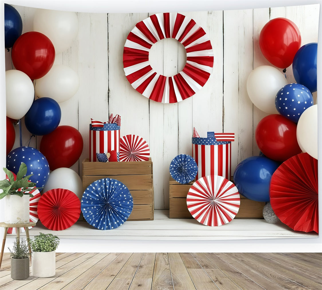 Independence Day Backdrops Red Blue White Balloon Backdrop GQ5-2