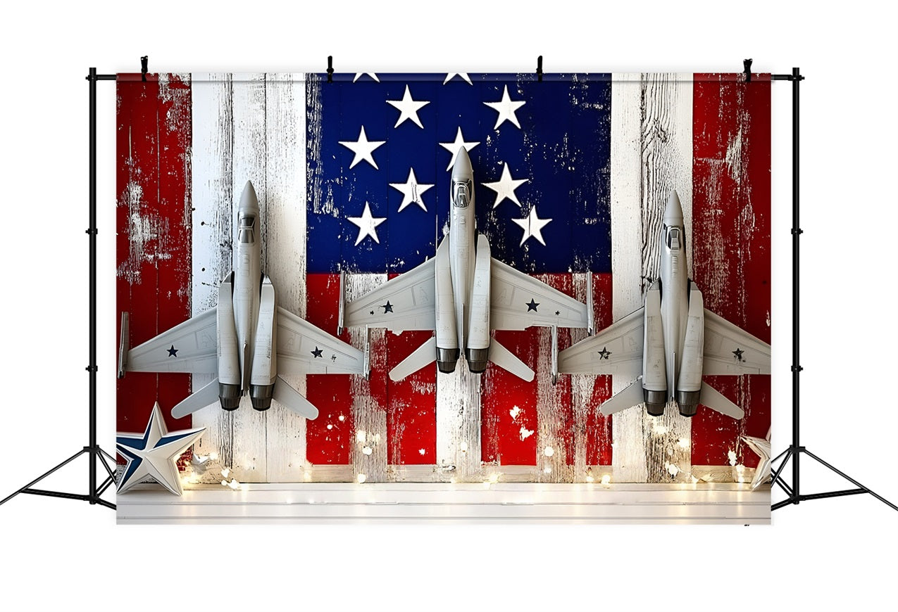 American Flag Backdrop Photography Patriotic Fighter Jets Backdrop GQ5-21