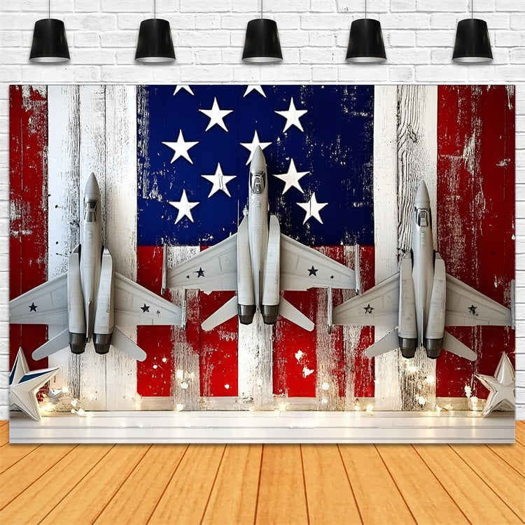 American Flag Backdrop Photography Patriotic Fighter Jets Backdrop GQ5-21