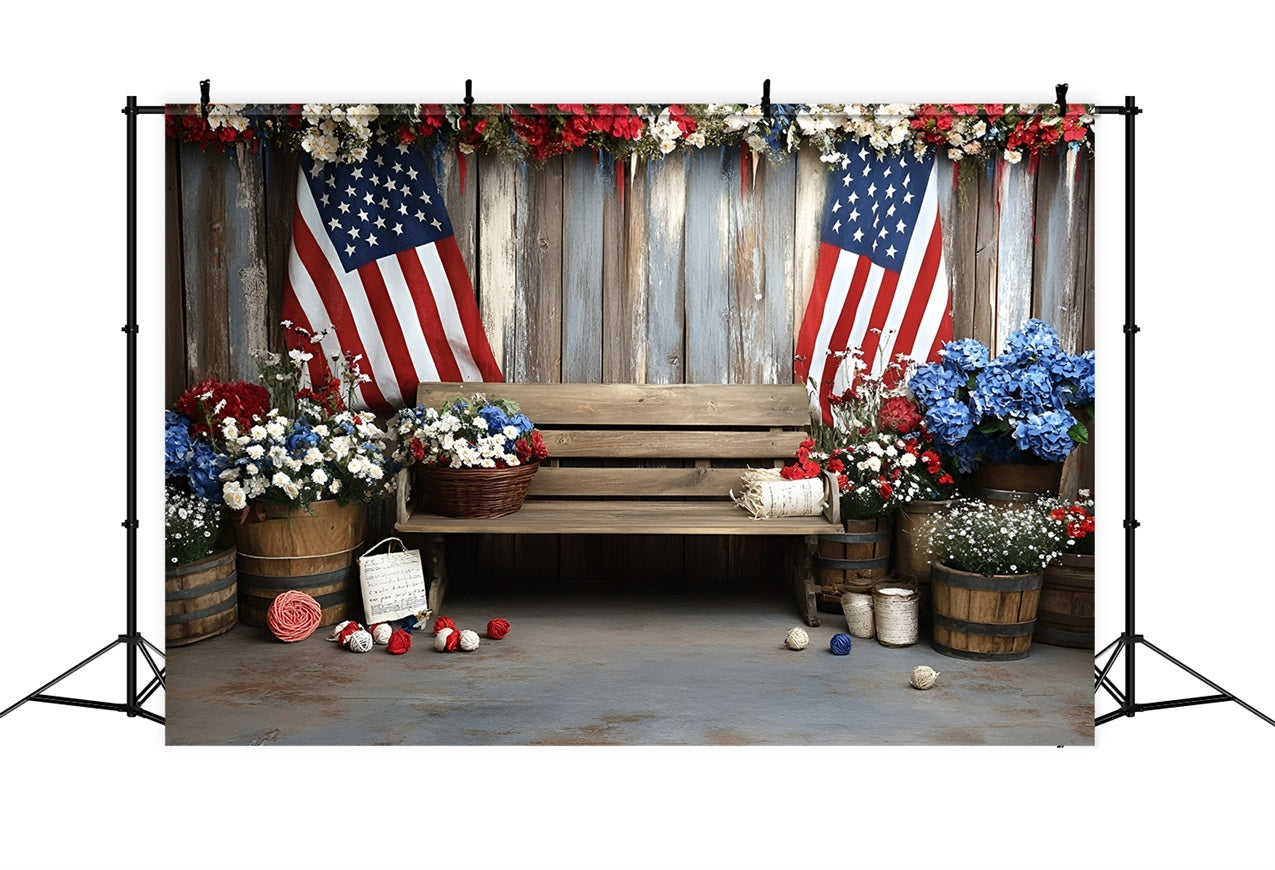 4th of July Backdrop American Flag Floral Display Backdrop GQ5-35
