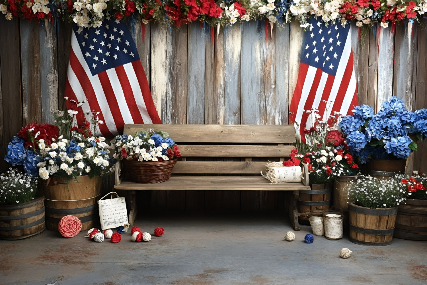 4th of July Backdrop American Flag Floral Display Backdrop GQ5-35