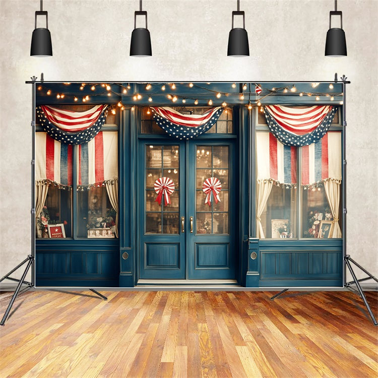 Independence Day Backdrop Patriotic Blue Storefront Backdrop GQ5-41