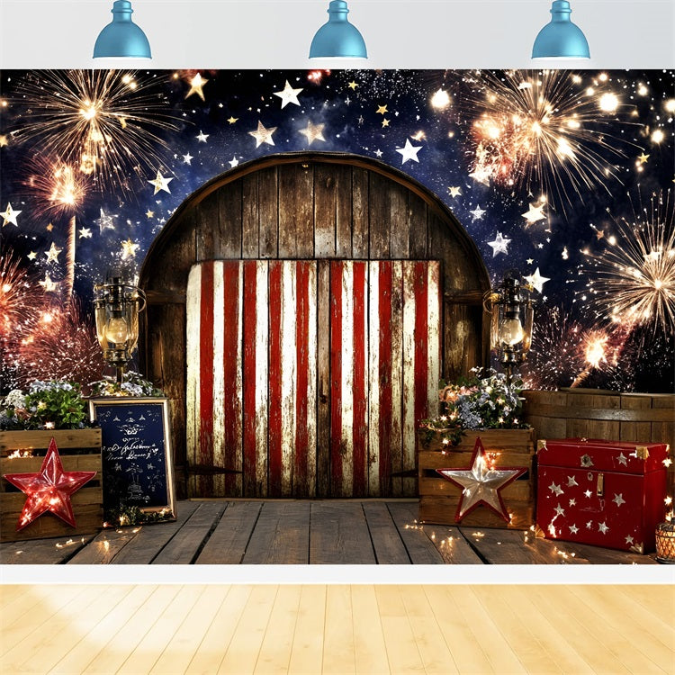 Independence Day Backdrop Barn Door Fireworks Night Backdrop GQ5-50