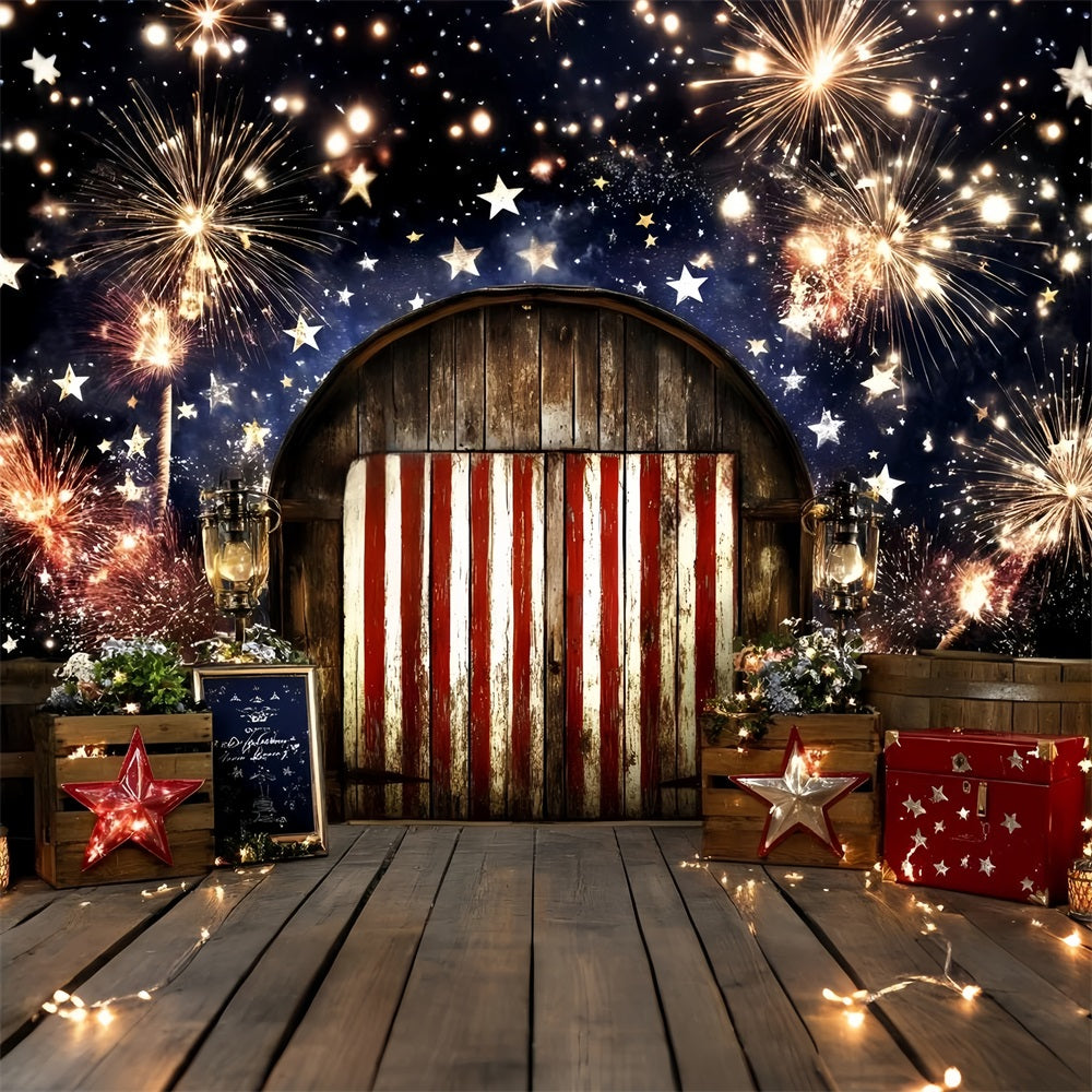 Independence Day Backdrop Barn Door Fireworks Night Backdrop GQ5-50