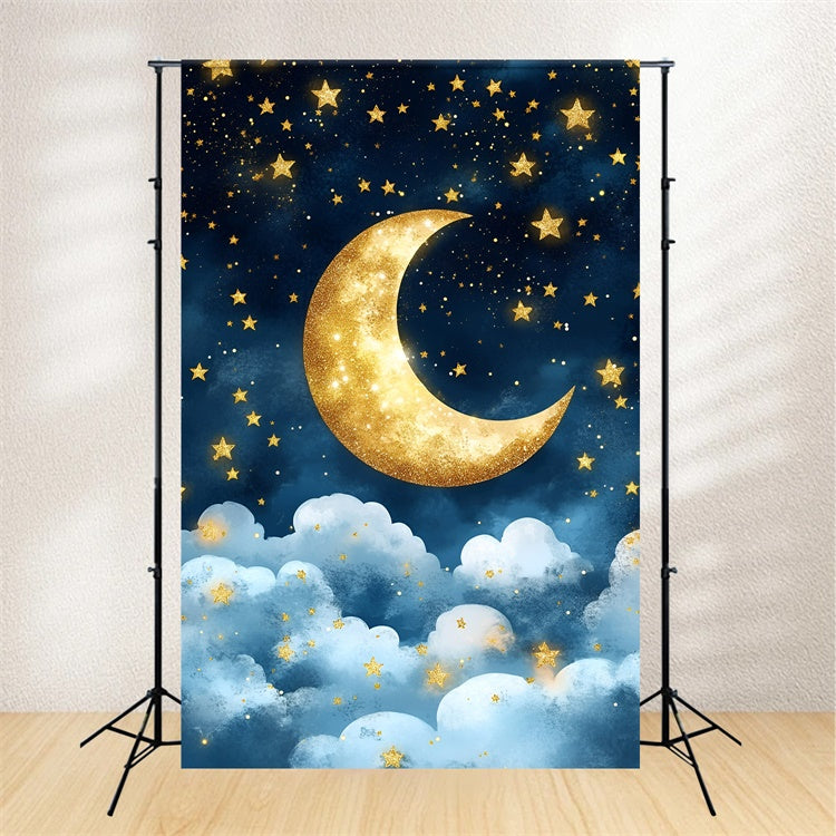 Moon And Stars Backdrop Golden Crescent Moon Backdrop GQ5-52