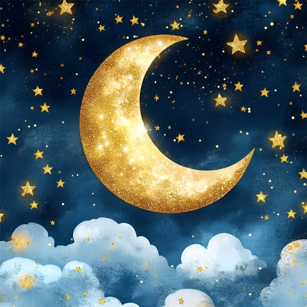 Moon And Stars Backdrop Golden Crescent Moon Backdrop GQ5-52