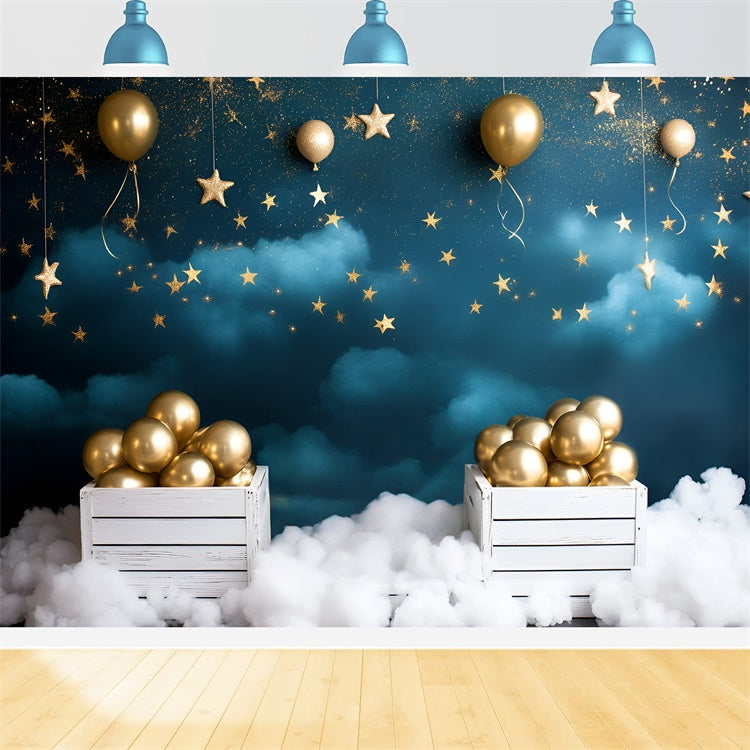 Starry Backdrop Cloudy Sky Gold Balloon Backdrop GQ5-56