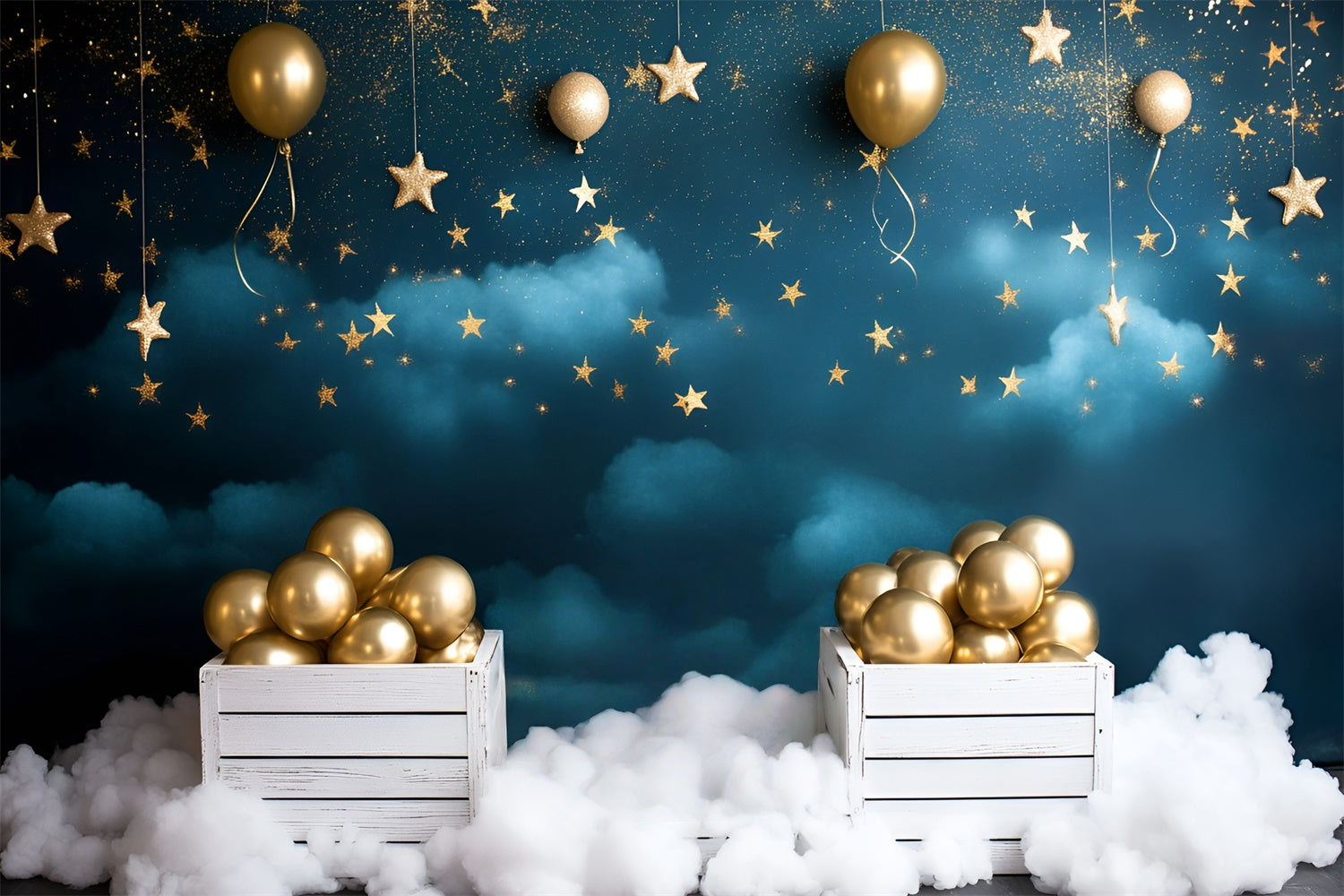 Starry Backdrop Cloudy Sky Gold Balloon Backdrop GQ5-56