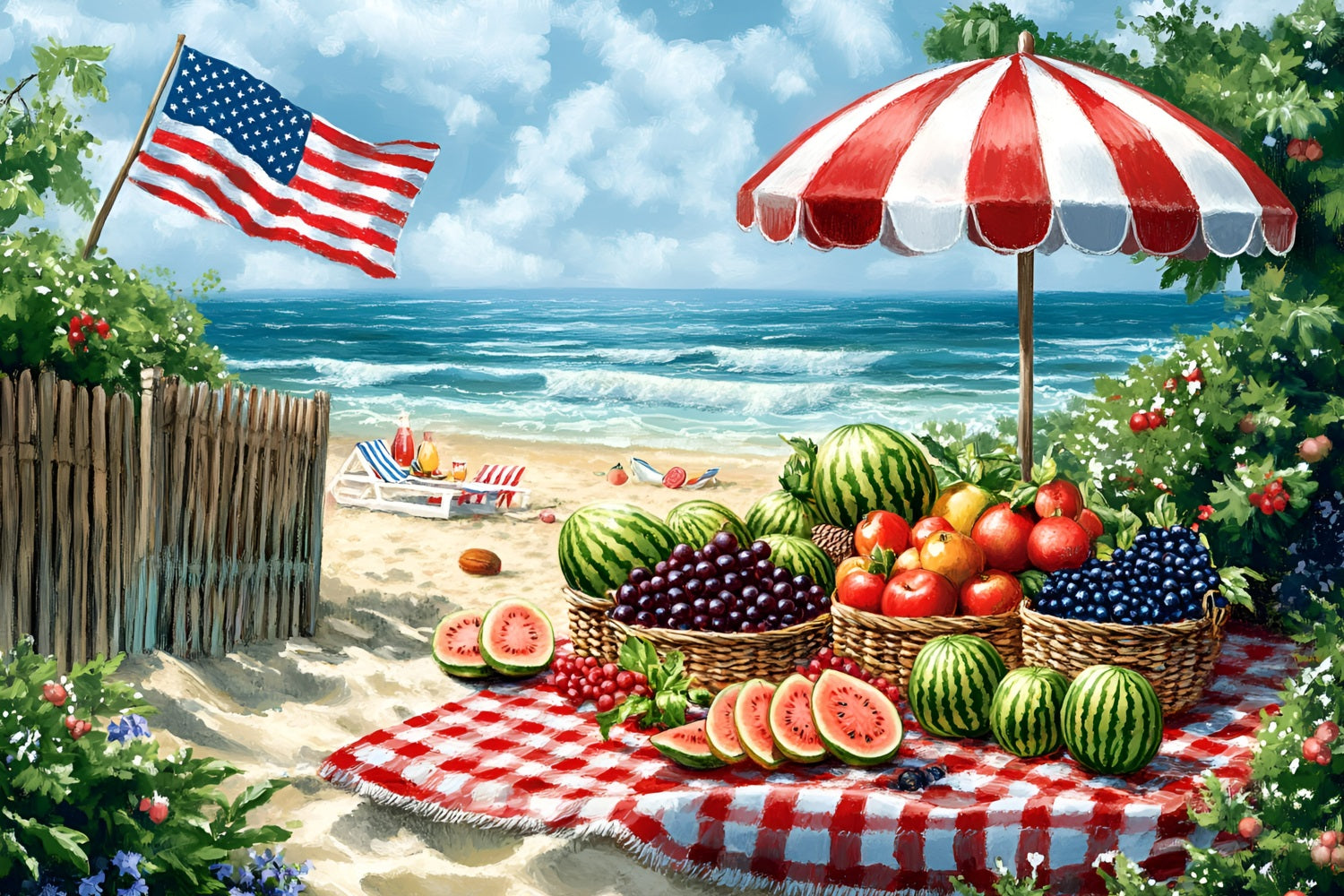 American Flag Photo Backdrop Summer Beach Picnic Backdrop GQ5-6