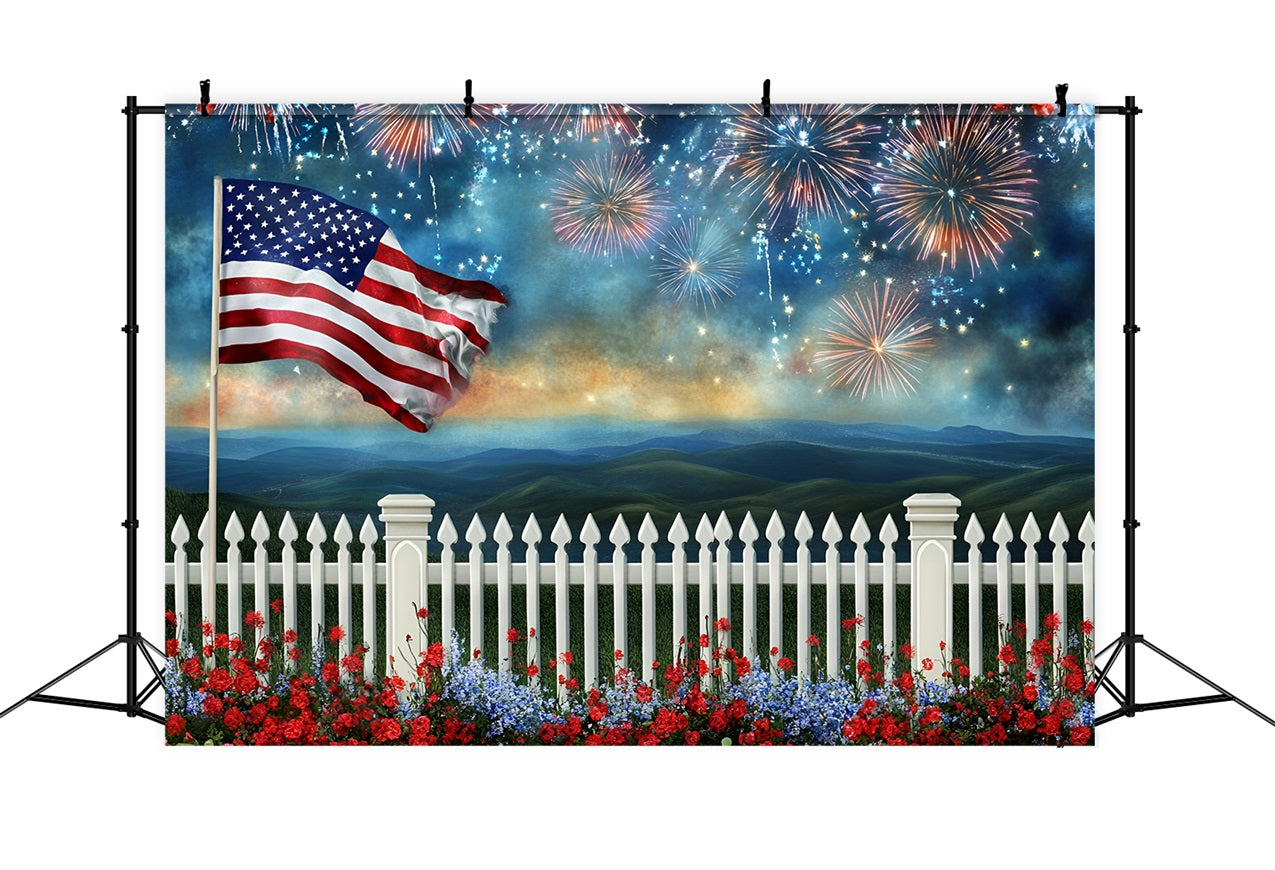 American Flag Backdrop Photography Patriotic Fence Fireworks Night Backdrop GQ5-7