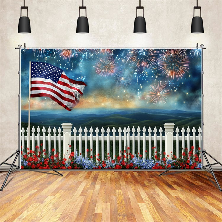 American Flag Backdrop Photography Patriotic Fence Fireworks Night Backdrop GQ5-7