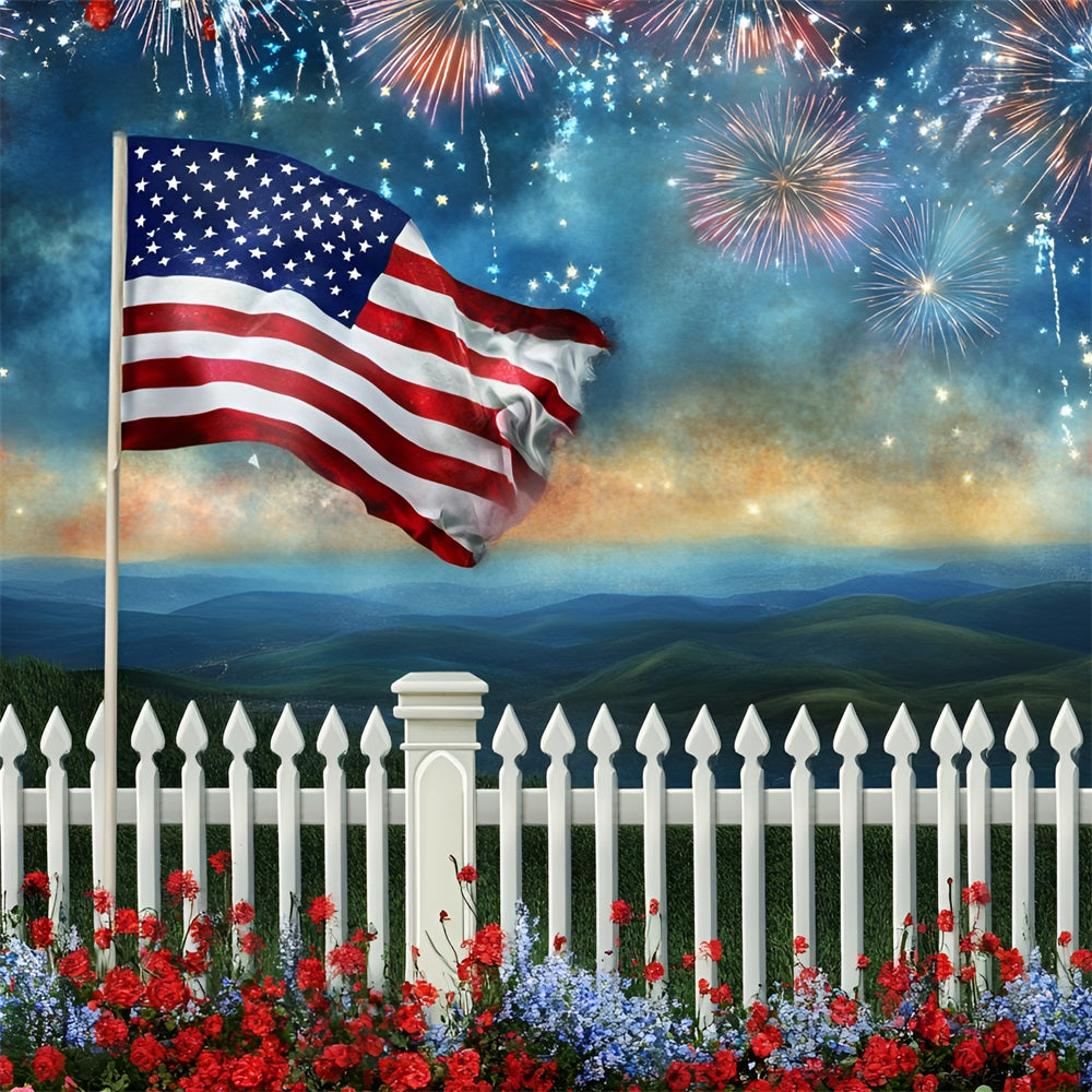American Flag Backdrop Photography Patriotic Fence Fireworks Night Backdrop GQ5-7